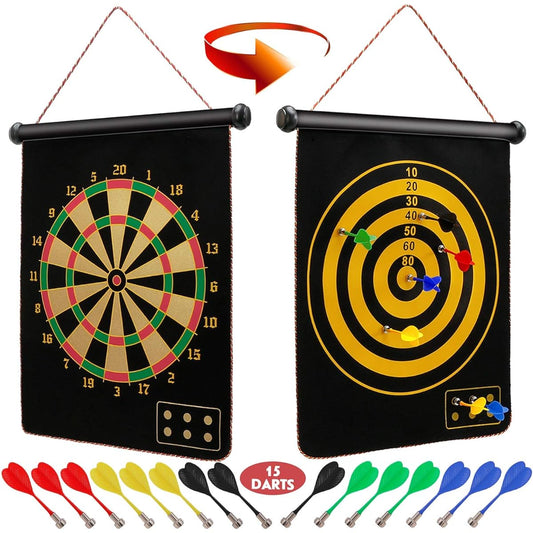 [DAILYLIVE] Ranslen Magnetic Dart Board for Kids and Adults, Double Sided Board Games with 15pcs Magnetic Darts, Boy Gifts Dartboard Toys Gift for Age 5 6 7 8 9 10 11 12 Year Old Boys