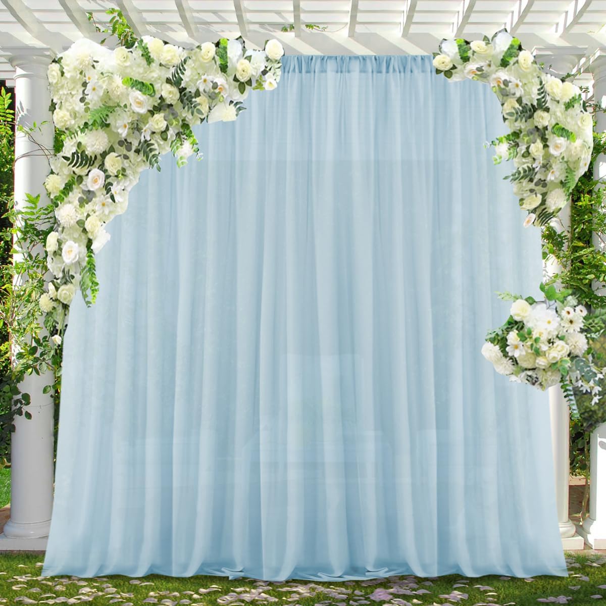H.VERSAILTEX Baby Blue Backdrop Curtains for Party, Sheer Chiffon Photo Background Drapes for Wedding Party Decoration, 5ft x 10ft Party Backdrop Drapes with Rod Pocket, Set of 2 Panels