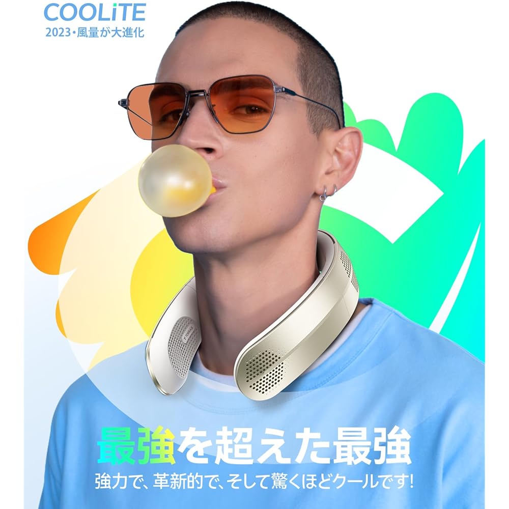 [COOLiTE/Advanced Air Volume] TORAS Neck Fan, Neck Cooler, Neck Fan 2024, Professional Model, Foldable, Portable Fan, Up and Down Six Wind Ways, Lightweight, Rapid Cooling, Fan, Neck Hanging, Heatstroke Prevention, Present, Type-C Charging, 4000mAh, Port