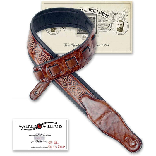 Walker & Williams GB-181 Bourbon Brown Brushed Celtic Braid Design Padded Strap