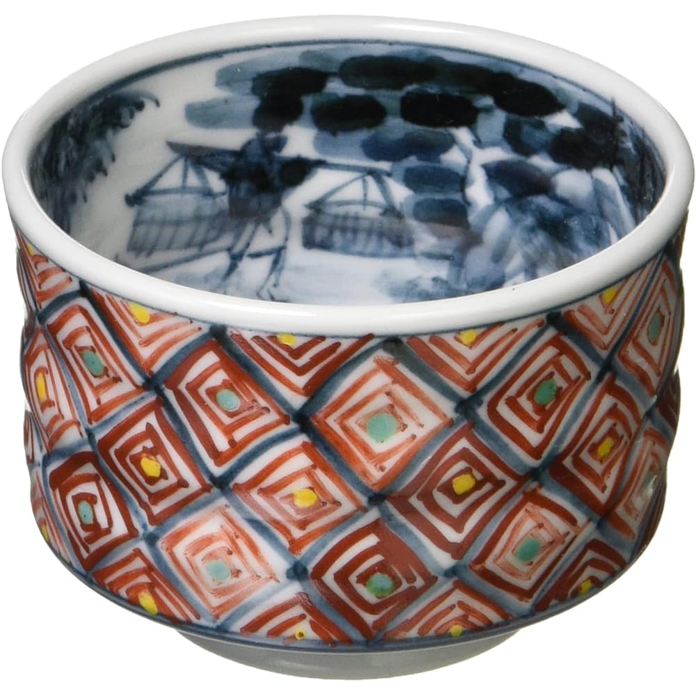 Kyoto ware, Kiyomizu ware, sake cup, ochoko, sake cup (in wooden box), red lattice, Rokusai kiln, 60th birthday celebration, Respect for the Aged Day, gift GRE384