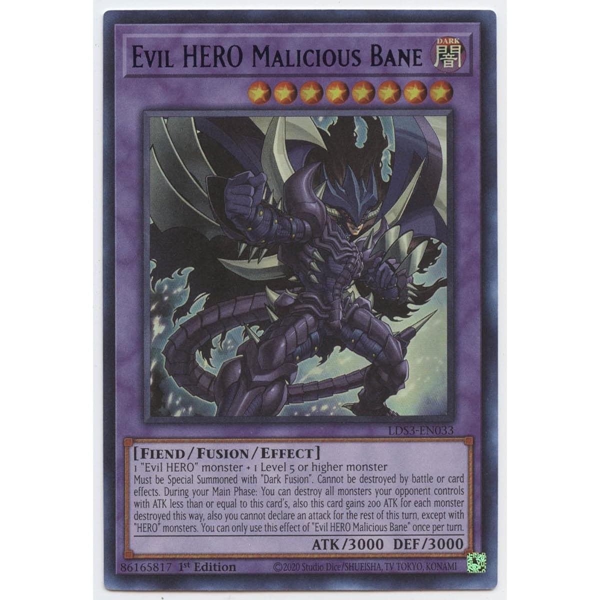 Evil Hero Malicious Bane (Blue) - LDS3-EN027 - Ultra Rare - 1st Edition