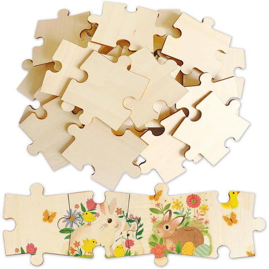 50 Piece Blank Wooden Puzzle Jumbo Size Each Piece is 4x3.2 Inches Unfinished Free Form Large Jigsaw Puzzle Pieces for Arts & Crafts DIY Natural Wood Puzzle Pieces