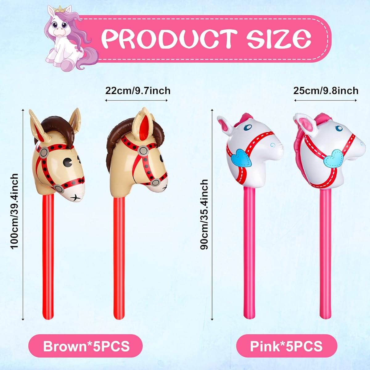 10pcs Inflatable Horse 37inch Inflatable Cowboy Cowgirl Pony Horse Head Stick Brown Pink Horse Stick Inflatable Horse Balloons Horse Theme Birthday Pool Party Baby Shower Decoration