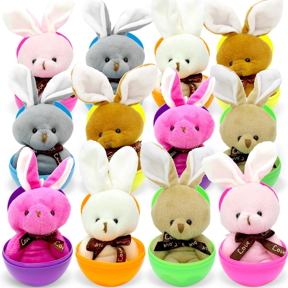 BCUEIDO 12 Easter Eggs with Stuffed Animals, Easter Basket Stuffers, Party Favors, Easter Hunt