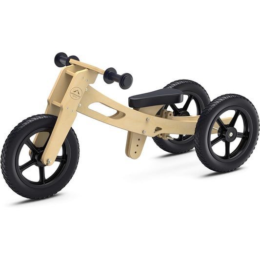 4-in-1 Adjustable Balance Bike - Eco Wooden Balance Bike for 18 Months to 5 Years - Converts from Tricycle to Push Bike - Grows with Your Child - No Pedals or Brakes (Low Wood)
