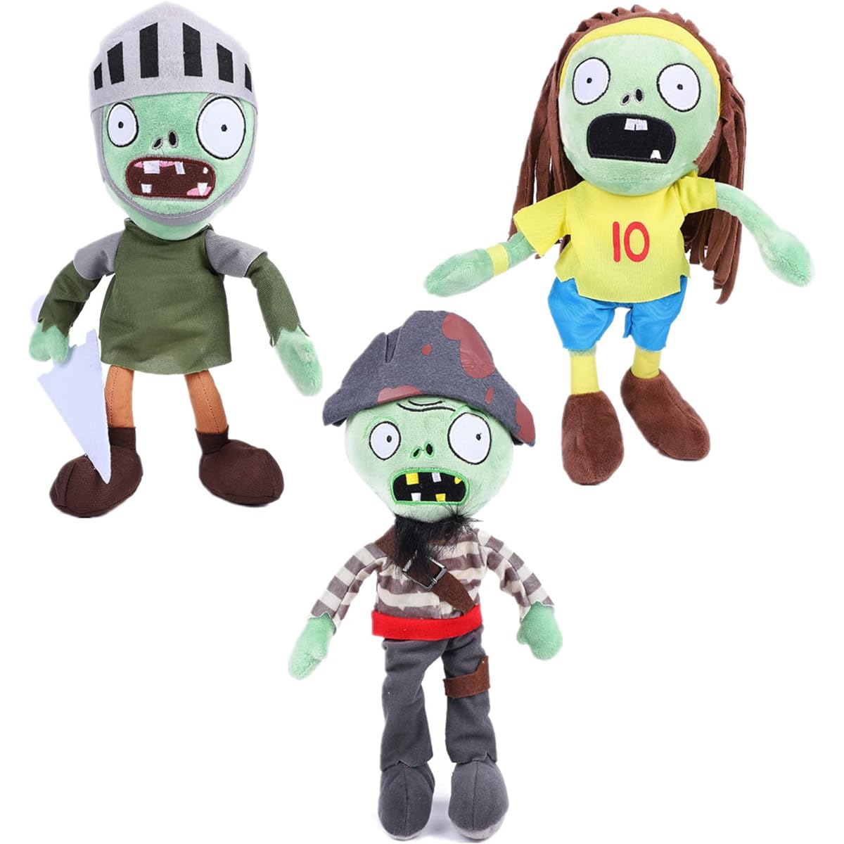 JHESAO Plants and Zombies Plush Zombie Set, Toy Captain Zombie, Soft Knight Zombie Doll, Football Zombie PVZ Plush Figure Set of 3