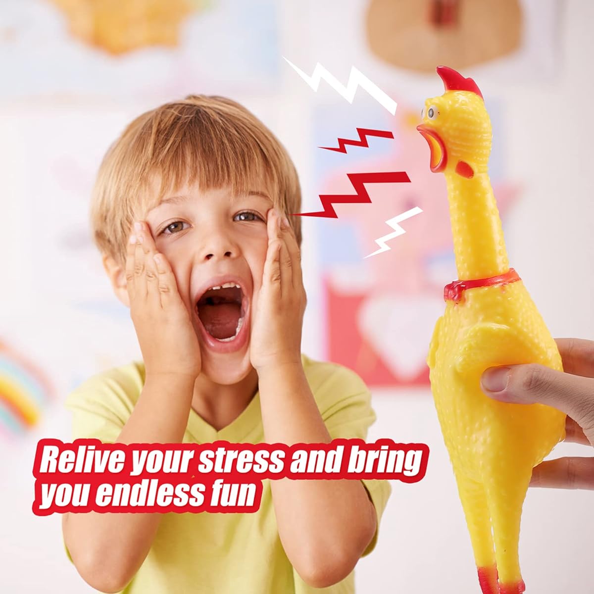 NUOBESTY Dog Chicken Toys Screaming Rubber Chicken Squeak Chicken Toy Shriek Squeak Chicken Prank Novelty Toys Party Noise Maker Holiday Favors Pet Yellow Prank Toy