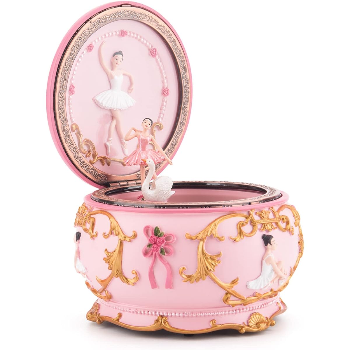 Pairiaok Rotating Ballerina Figurine with Music Box Light Dancing Girl Mechanism Musical Box Swan Lake Gift for Little Girl Daughter Birthday Christmas (Swan Lake)