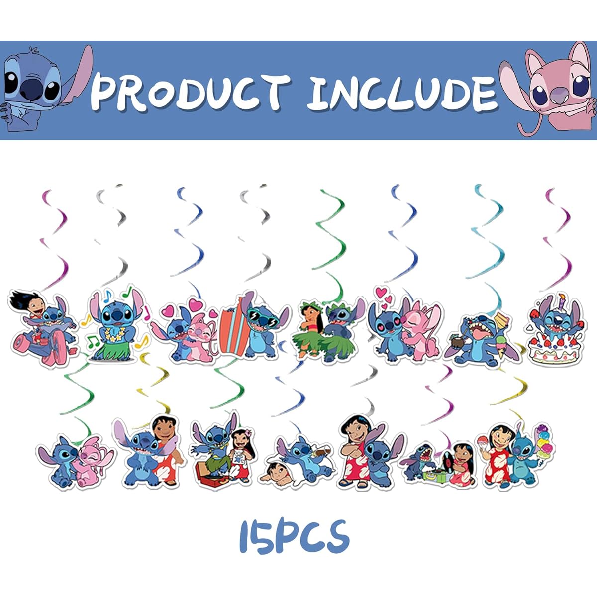 Gkszajo 30pcs Stitch Birthday Decorations Stitch Hanging Swirls Stitch Theme Birthday Party Supplies