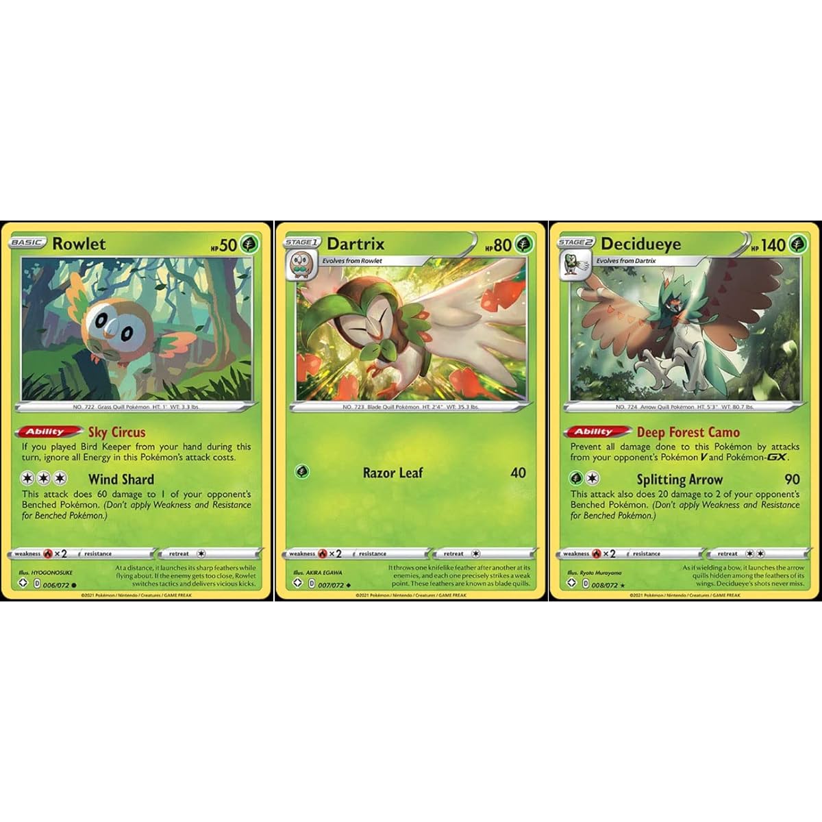 Decidueye 008/072 Shining Fates Pokemon Evolution 3 Card Lot Dartrix Rowlet