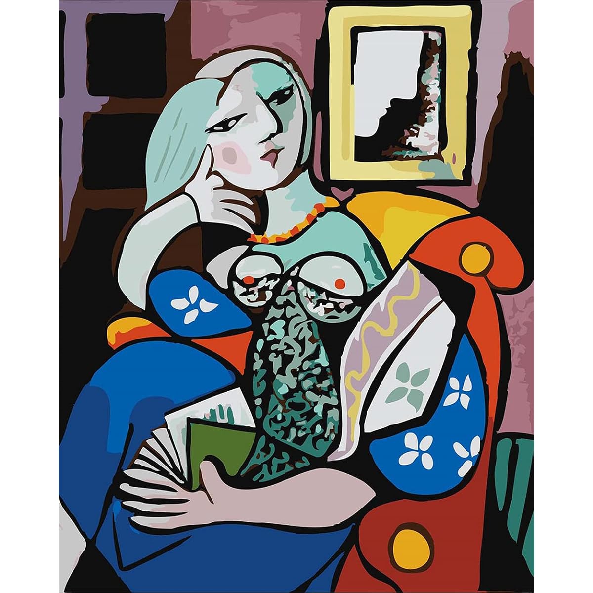 Meecaa Paint by Numbers Women Reading Cute Famous Picasso Kit for Adults Beginners DIY Oil Painting 16x20 Inches (Women, Framed)