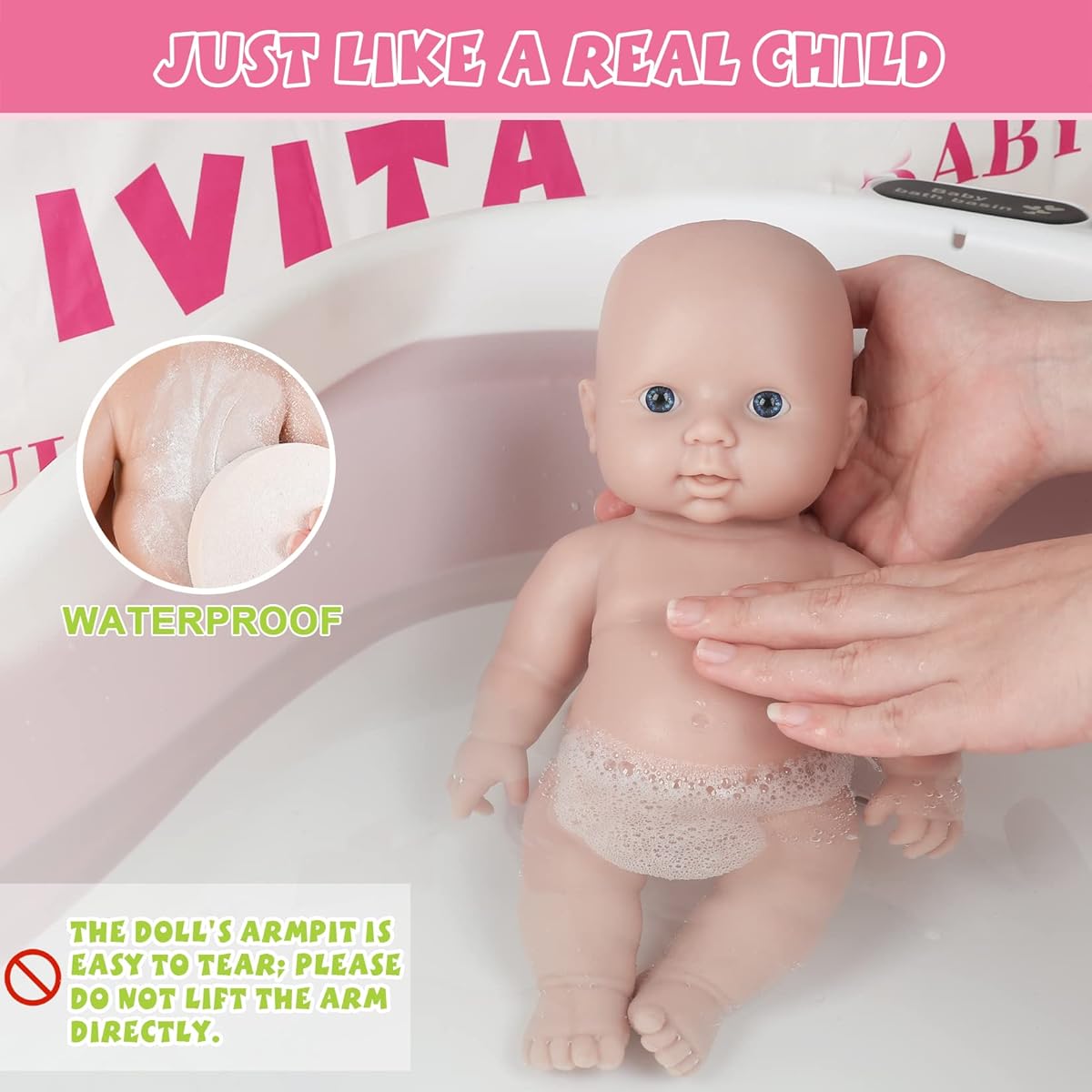 IVITA 12 inch Full Silicone Baby Doll Boy Non-Vinyl Doll Lifelike Silicone Doll Real Solid Body Silicone Reborn Baby Doll (Unpainted)