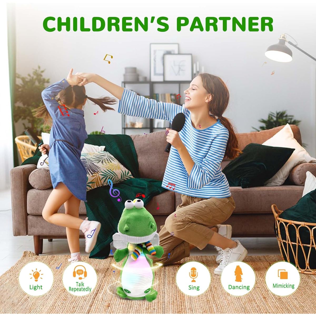 Aoblbiol Dancing Talking Dinosaur Toy, Similar to a Dancing Cactus, Light Up Talking, Repeat Recording, Interactive Baby Dinosaur, Baby Toy for Toddlers (Green Dinosaur)