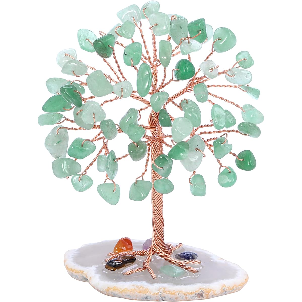 Top Plaza Healing Crystal Tree Green Aventurine Stone Wire Wrapped Natural Agate Slice Base Home Office Living Room Crystal Money Tree Decoration Mini Size