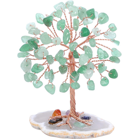 Top Plaza Healing Crystal Tree Green Aventurine Stone Wire Wrapped Natural Agate Slice Base Home Office Living Room Crystal Money Tree Decoration Mini Size