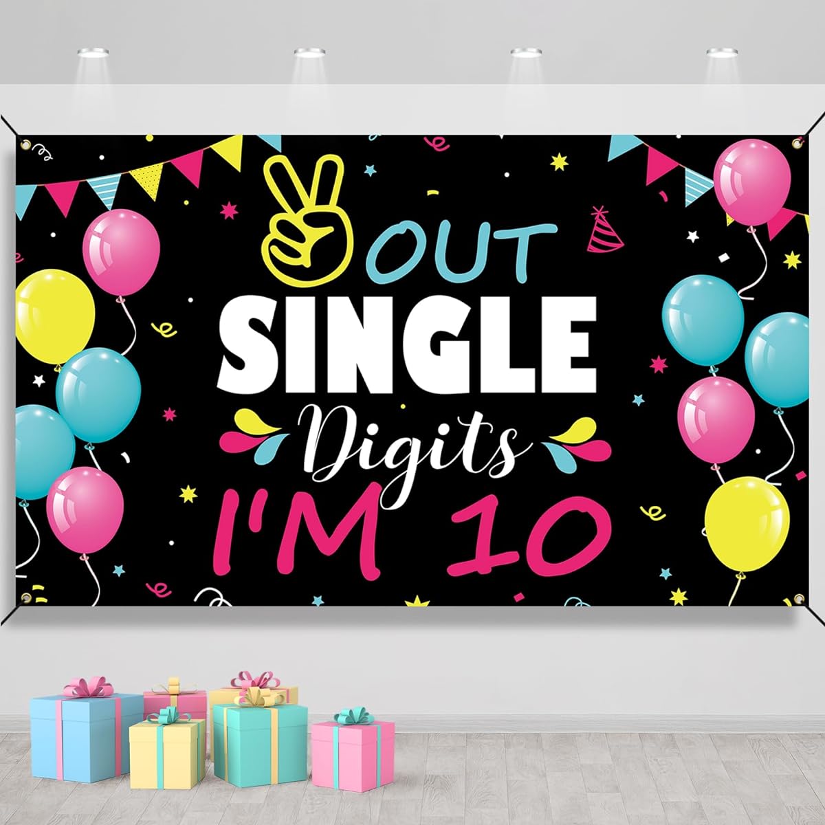 HTDZZI 10th Birthday Decorations for Girls Boys, Happy 10th Birthday Backdrop Banner Double Digit 10th Birthday Party Yard Sign Photo Props Decor Outdoor Indoor