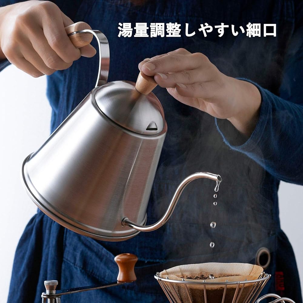 Coffee Tools KOGU Shimomura Planning Drip Kettle Coffee Drip Pot ITTEKI [Made in Japan] Stainless Steel Narrow Mouth Direct Fire IH Compatible 700ml Wooden Handle Outdoor Gift 40437 Tsubame Sanjo