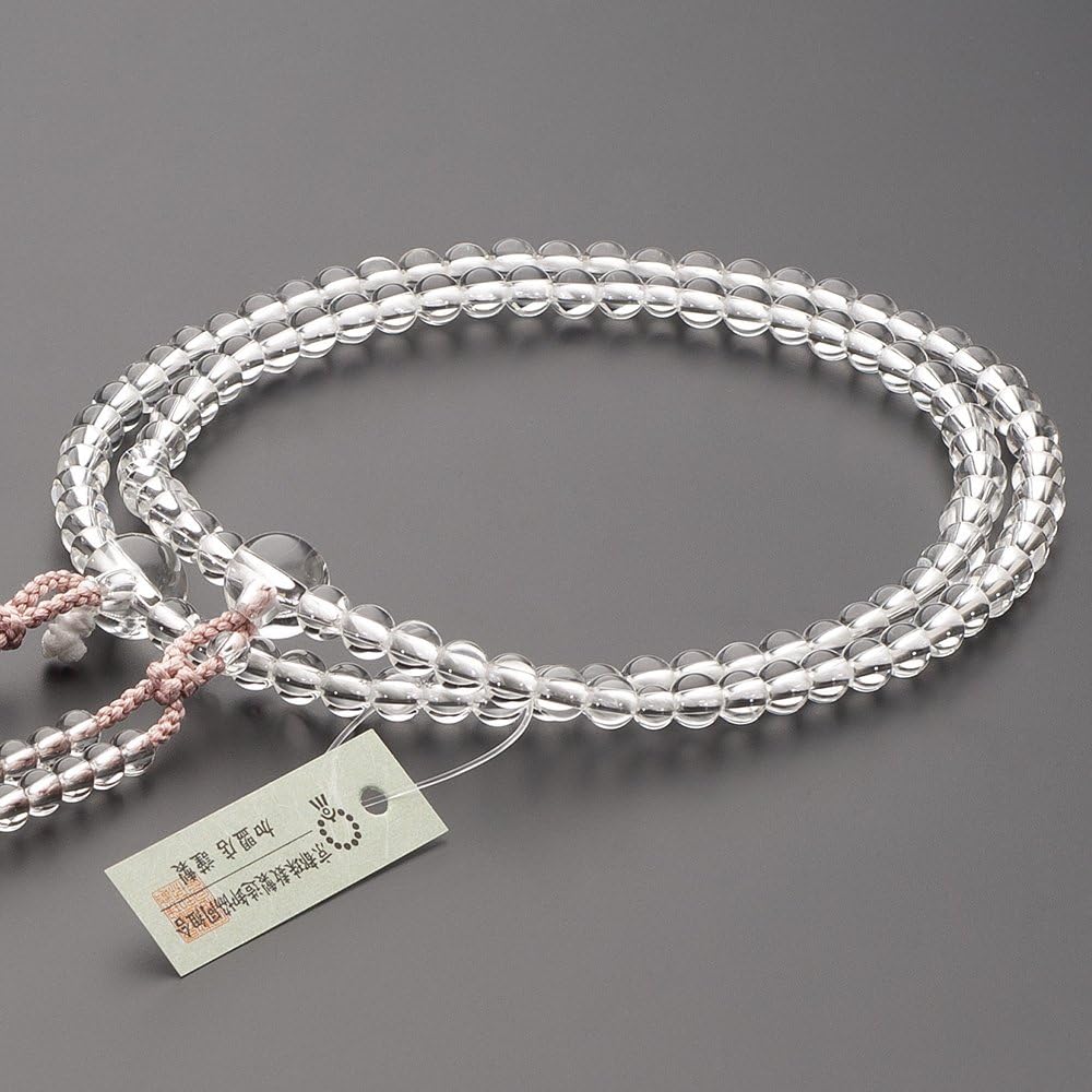 Butsudanya Takita Shoten Prayer Beads, Shingon Buddhist Beads, For Women, Genuine Crystal, 8 inch, Pure Silk Hanbantou ◆ Kyoto Prayer Beads, Bi-wheeled Beads, Oshimun, Official Prayer Beads (Comes