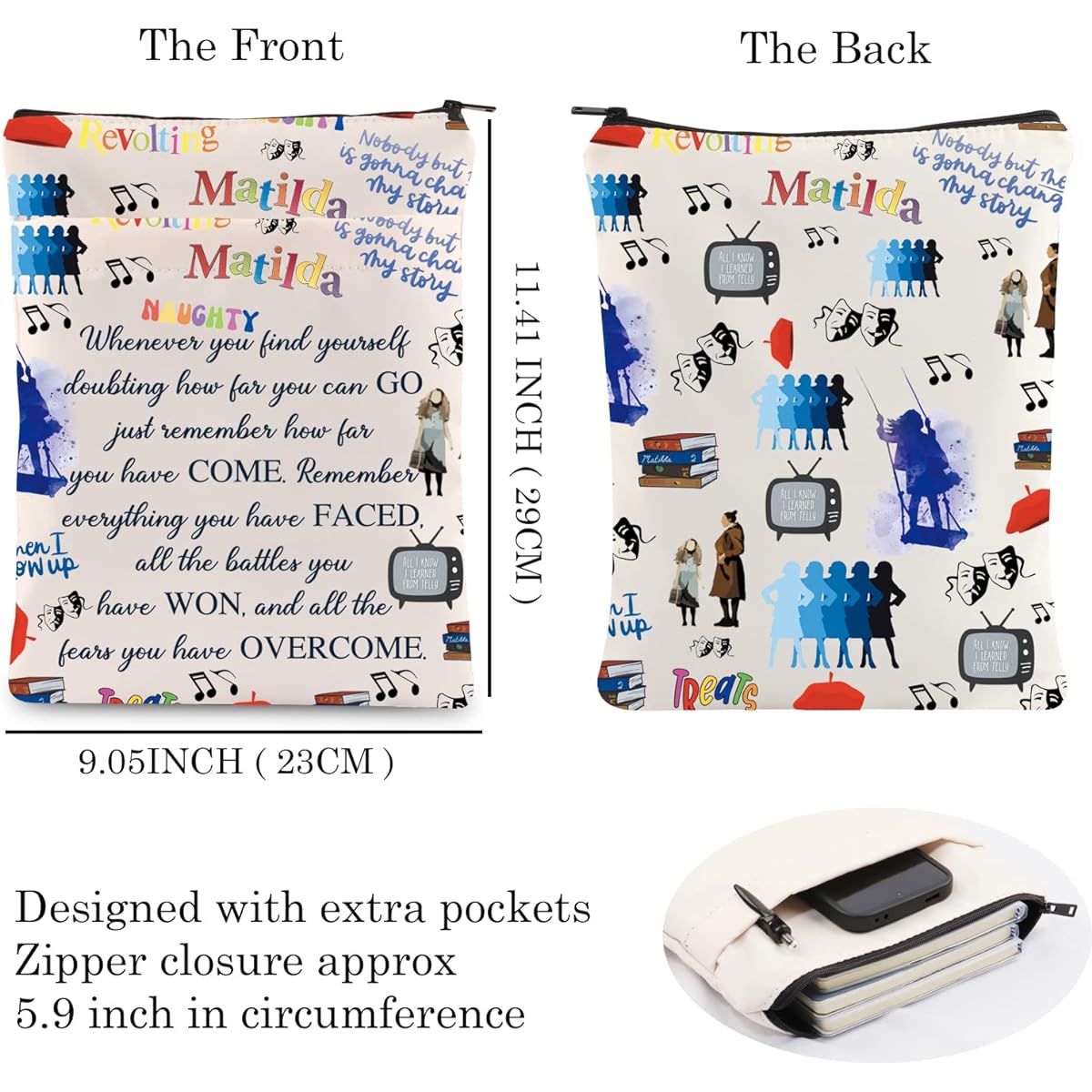 MAOFAED Broadway Musical When I Grow Up Book Sleeve Musical Theatre Broadway Gifts Bookworm Gifts for Women (GrowMatilda BSL)