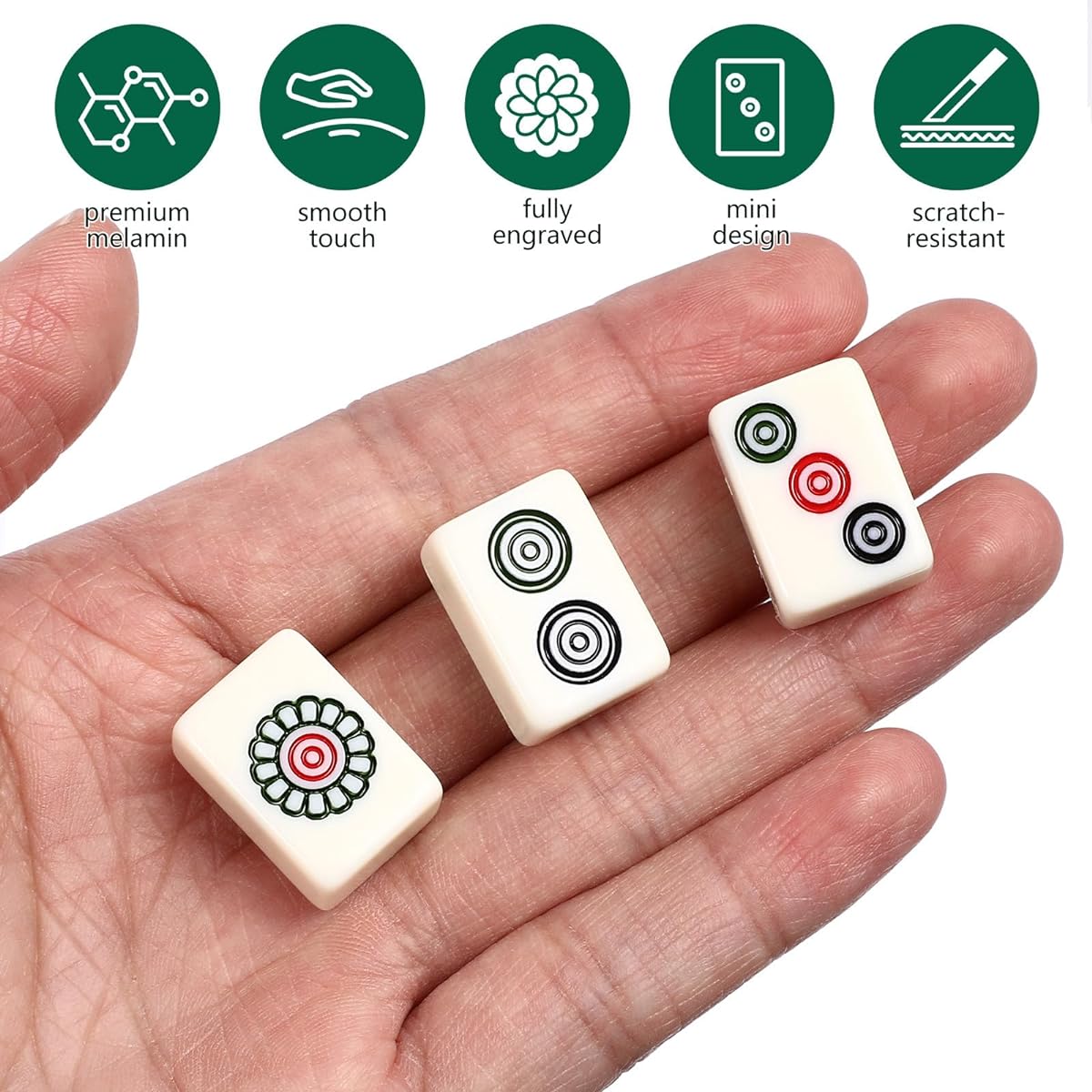 BESTOYARD Professional Chinese Mahjong Game 144 Melamine Tiles 4/5 Inch Travel Board Game Classic Portable - Jongg Family Leisure Game with Table for Outdoor Party Table Games