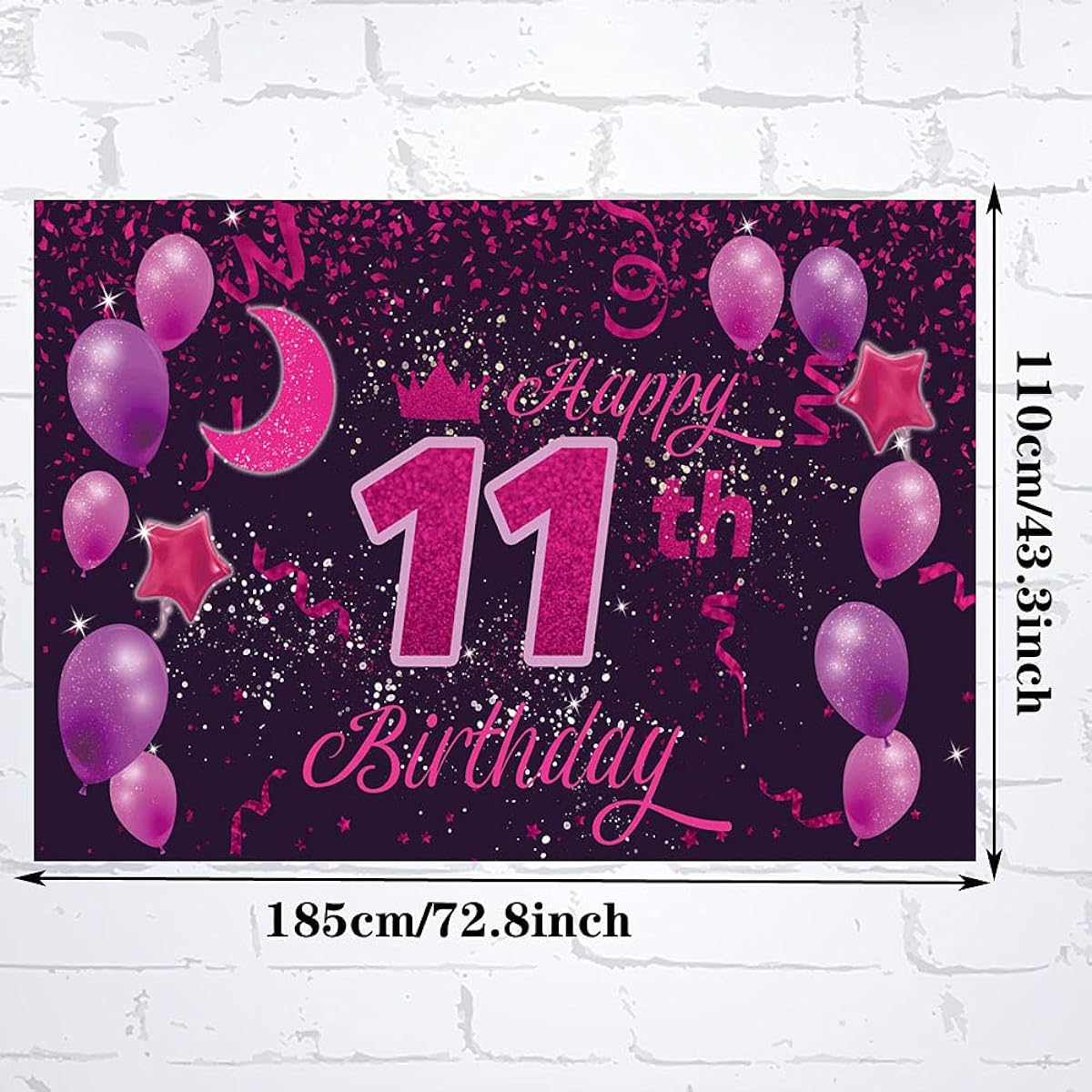 WXLWXZ Sweet Happy 11th Birthday Backdrop Banner Poster, 11th Birthday Party Decorations, 11th Birthday Party Supplies, 11th Photo Background for Girls, Boys, Women, Men - 72.8 x 43.3 Inch (Pink Purple)