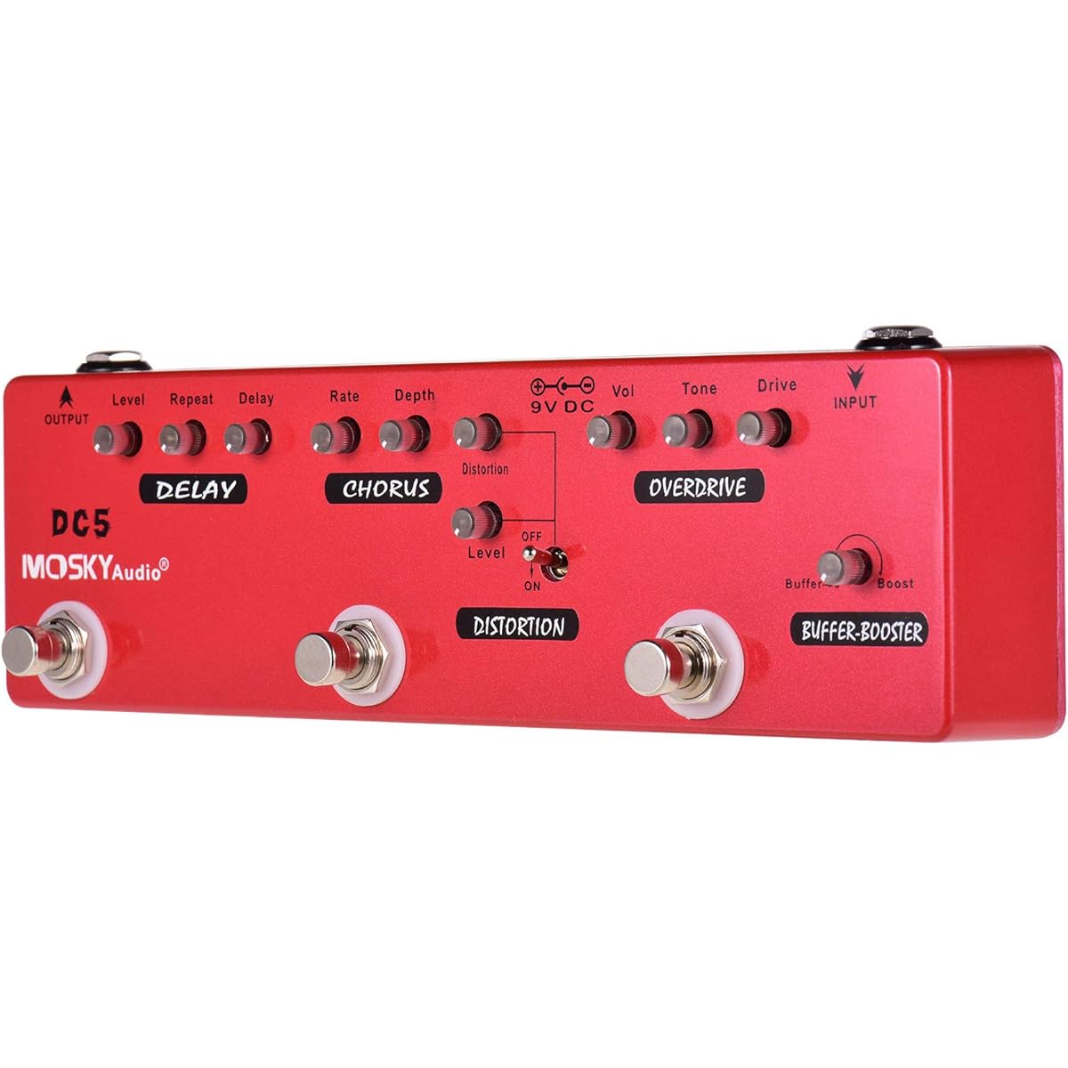 MOSKYAudio Multi-Effect Pedal Buffer + Booster + Overdrive + Distortion + Chorus + Delay Effects 6 Effects Pedal in 1 (DC5)