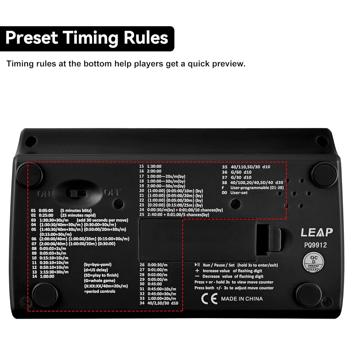 LEAP Chess Clock Advanced Digital Chess Timer 7 Types 38 Timing Set Modes Single Period/Multi Period Countdown Limit Move Time Function