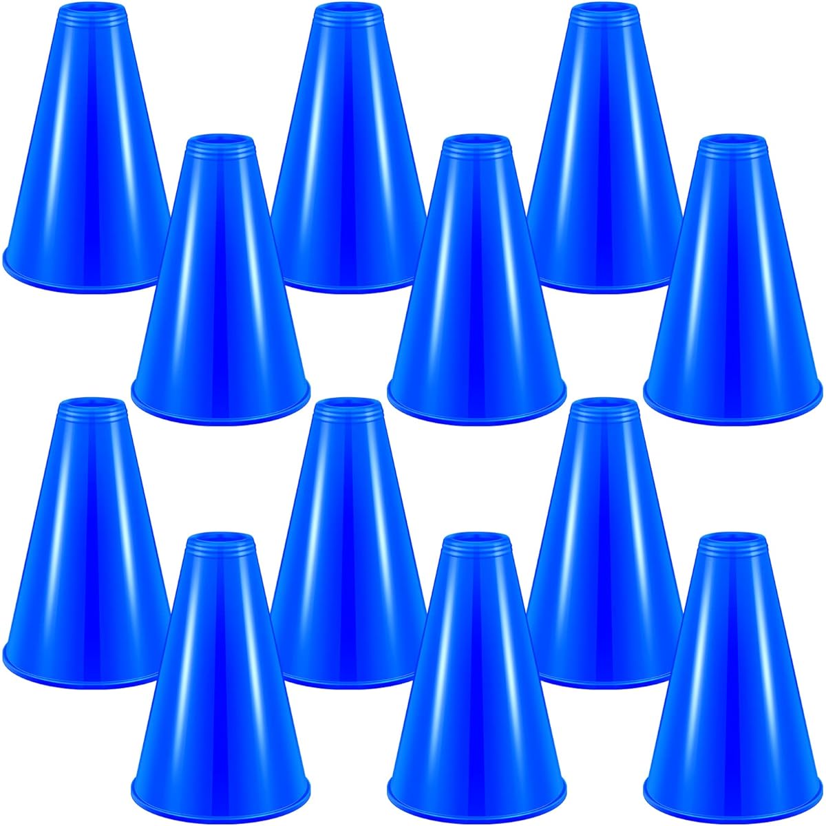 Woanger 12 Pieces Cheer Megaphone Party Favors Sports Cheers Fun Party Noise Maker Toy DIY Plastic Megaphone for Party Sports Match Game Outdoor Activities (Blue)