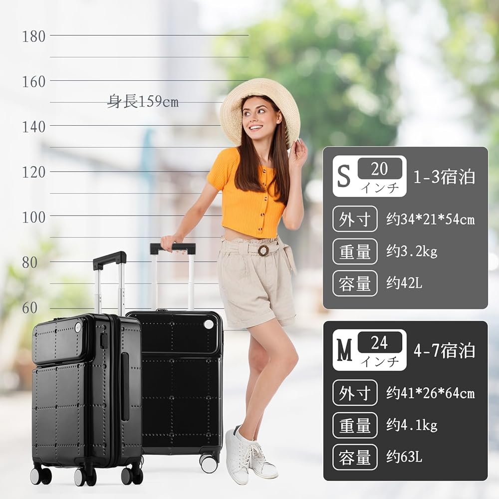 [GGQAAA] Suitcase Carry-on Carry Case Top Open USB Charging Multi-Function Aluminum Frame TSA Lock Double Casters Fashion (S Size/1-3 Nights/38L/Carry-on, Pink, Black)