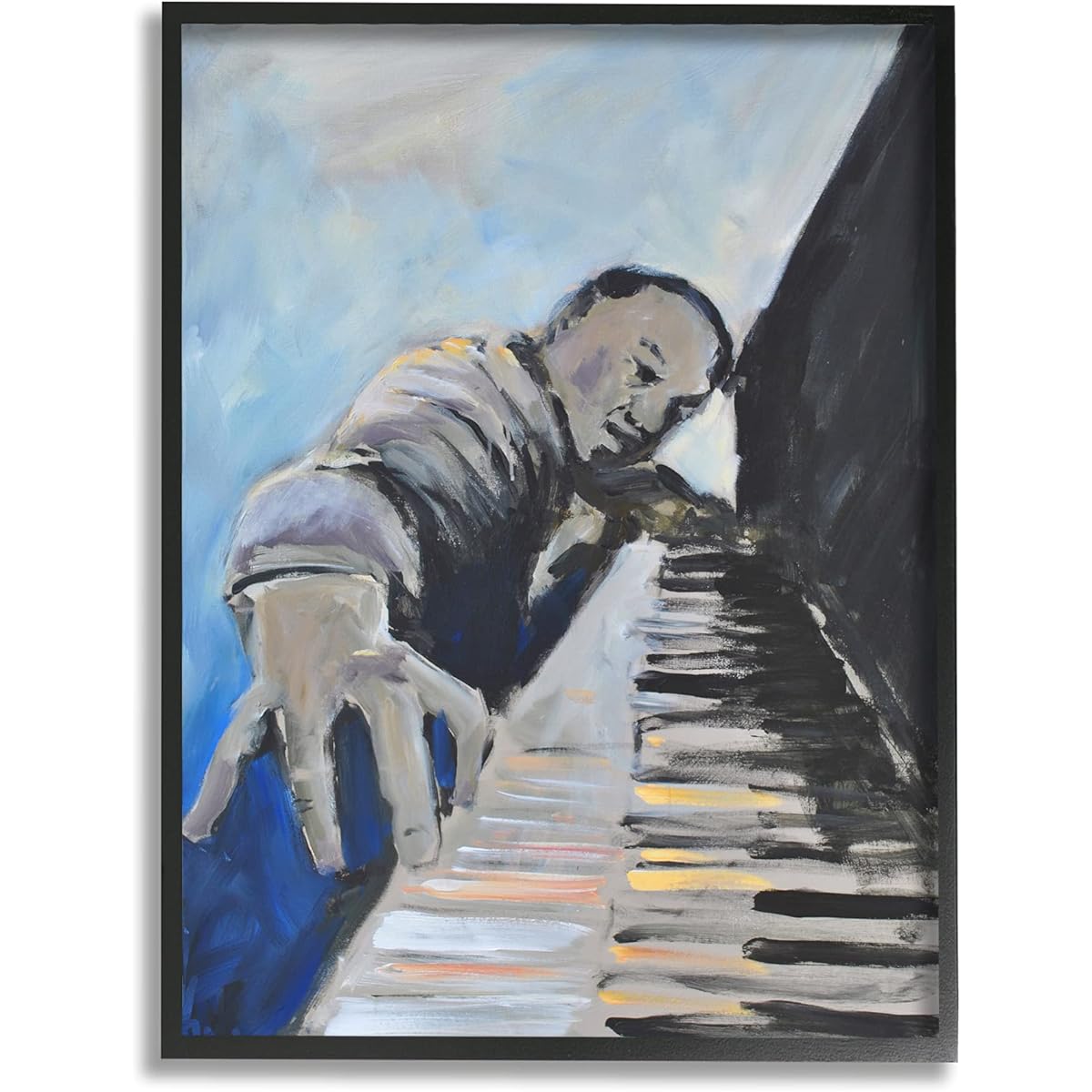 Stupell Industries Piano Player Blues Musician Expressive Painting Designed by Alain Stevens Wall Art with Black Frame 16 x 20