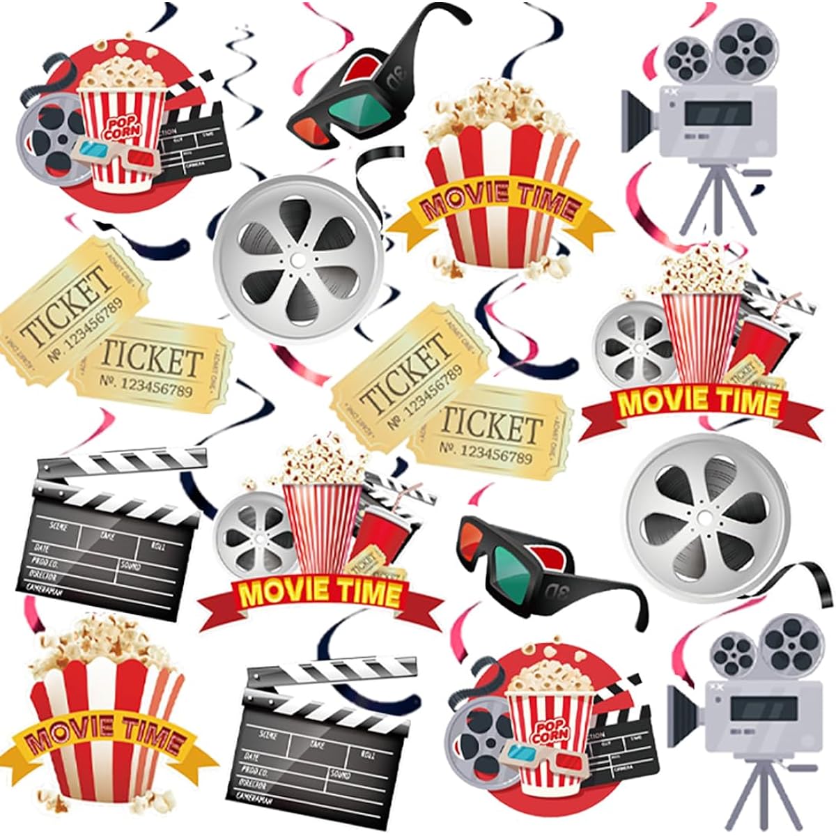 30 Pieces Movie Night Party Decorations Swirl Hanging - Hollywood Movie Theme Party Decorations Movie Party Hanging Supplies