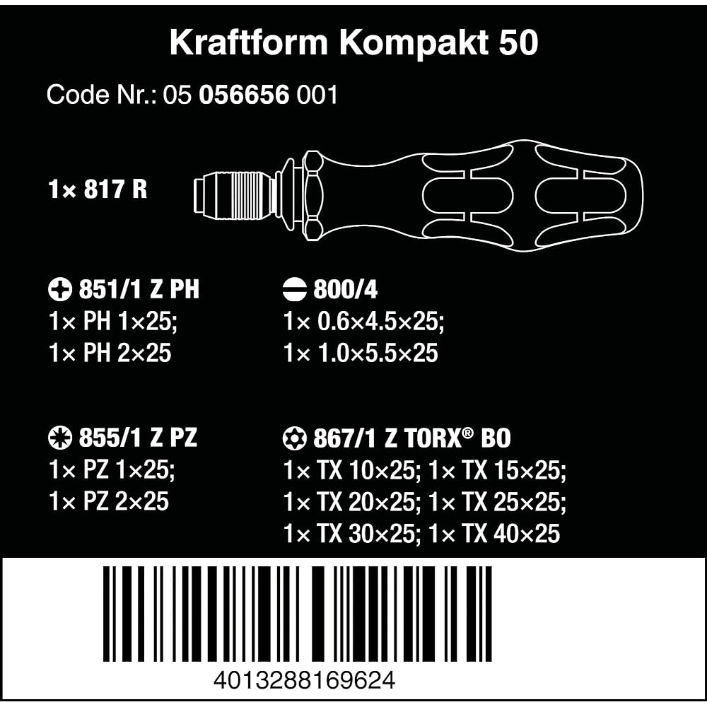 Wera 05056656001 | Tool set Kraftform Kompakt 50, 14-piece set [Japanese regular import product]