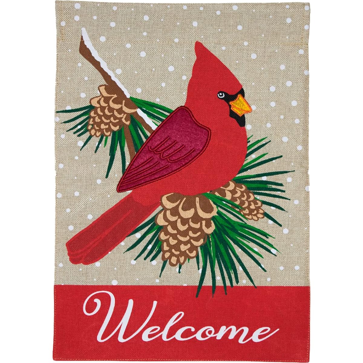 Cardinal Winter Burlap House Flag Welcome Pinecone 28" x 40" Briarwood Lane