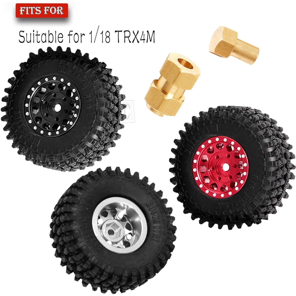 hopsupRC RC Wheel Tires for 1/18 Traxxas TRX4M Brass 10mm Hex Hub Extended Wheel Hex Detachable Replacement Desert Tires Snow Tires RC Truck Tires 4pcs Red