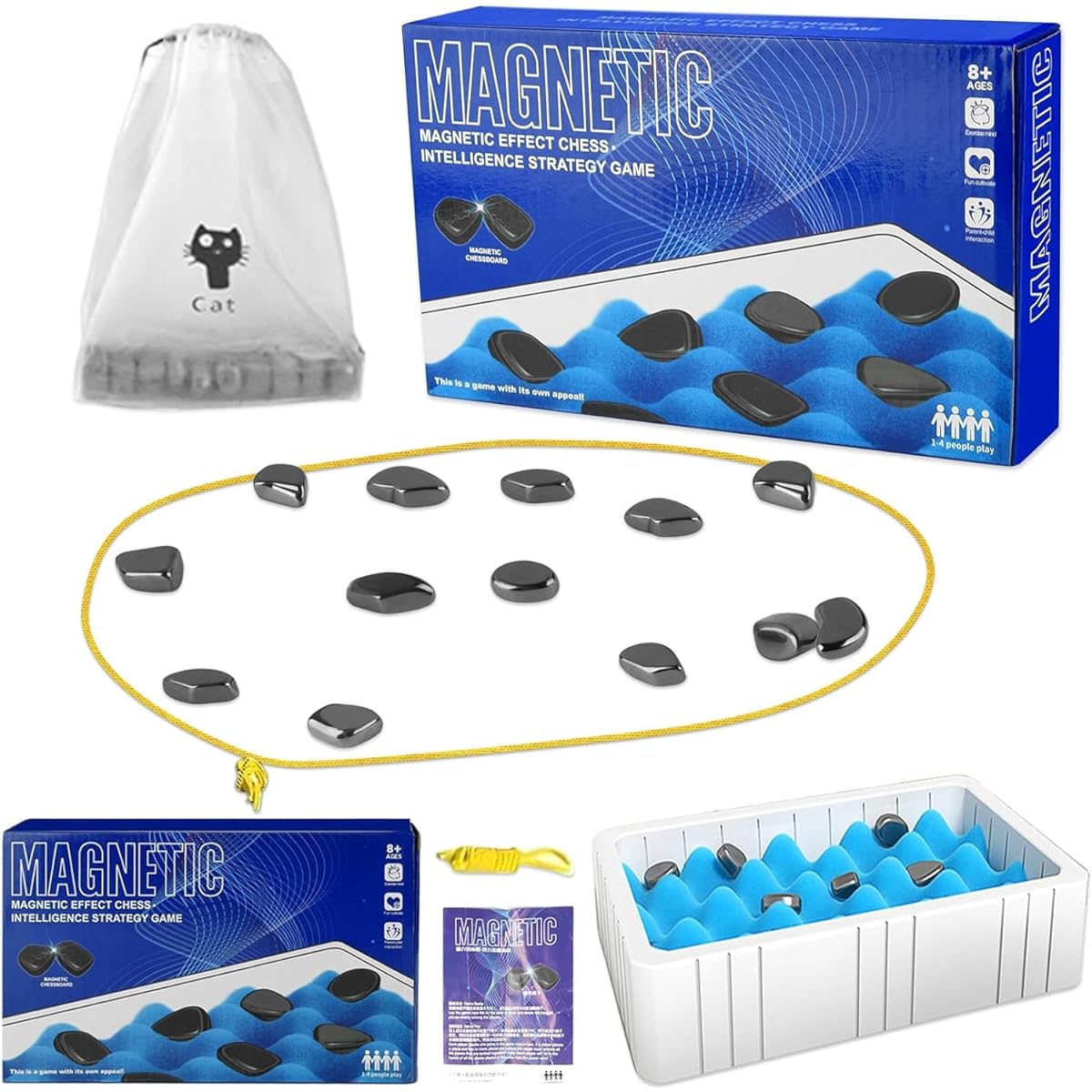 Magnetic Chess Game - 2024 New Fun Tabletop Game Magnetic Strategy Game with Magnets for Kids and Adults Fun Tabletop Multiplayer Magnetic Chess Game Family Party Game (Rope + Sponge)