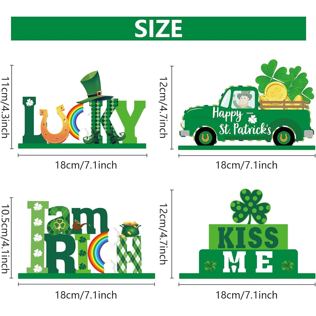 4 Pieces St. Patrick's Day Party Table Decorations Shamrock Wooden Cute St. Patrick Centerpiece Set Table Signs Holiday Home Party Table Decoration Supplies