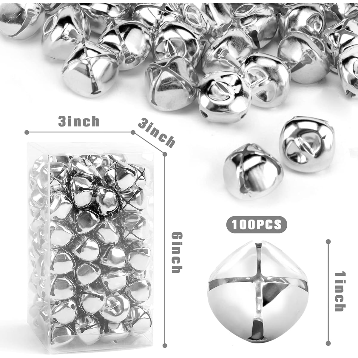 MCPINKY 100pcs Jingle Bells Metal Craft Bells Bulk DIY Bells Decorative Doorbell Music Maker for Dogs 1" Silver