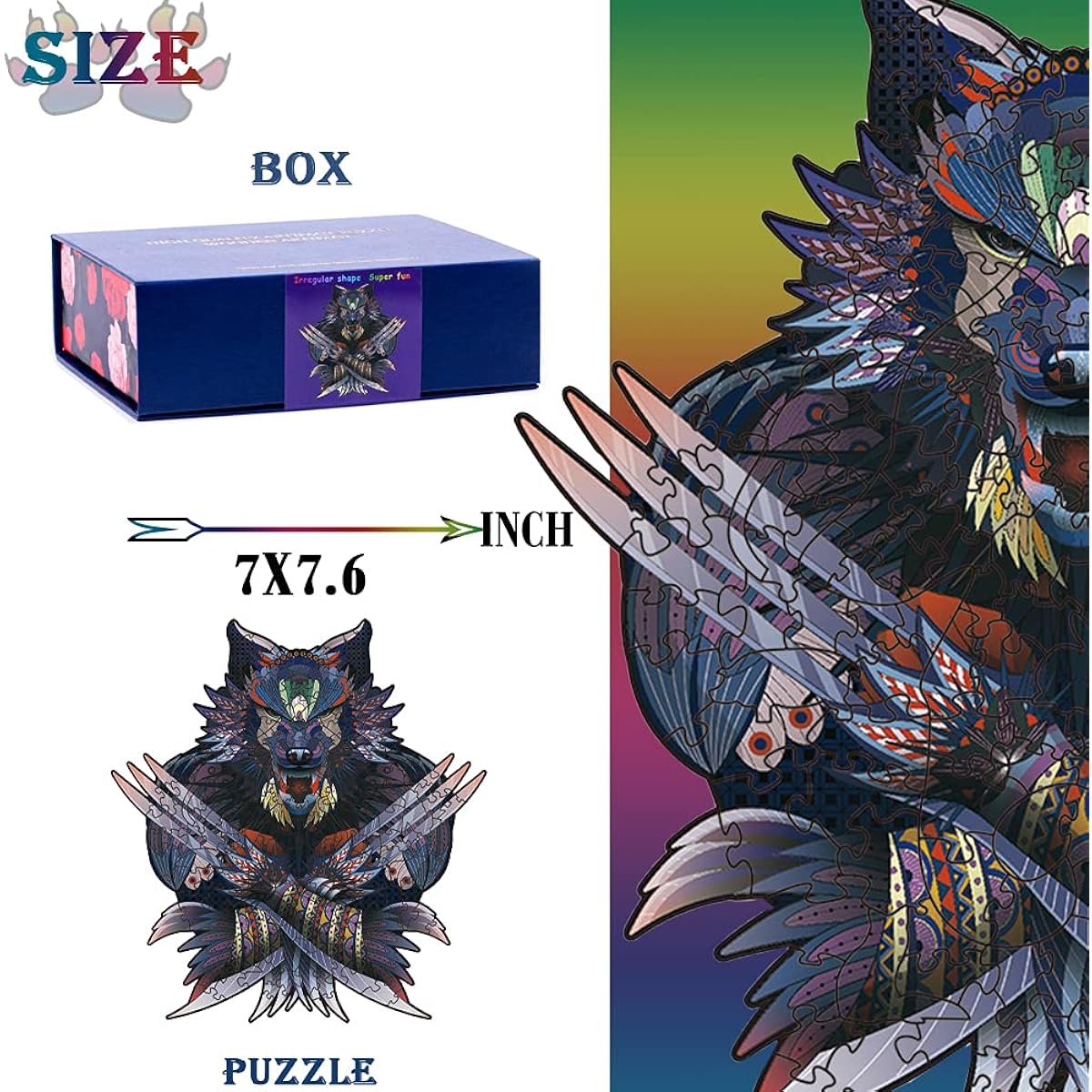 Wooden Puzzles for Adults, Wooden Animal Puzzles, Unique Shape Jigsaw Puzzles, Magical Wooden Jigsaw Puzzles for Adults, Unique Puzzles (S-9.25"x6.3", Wolverine)