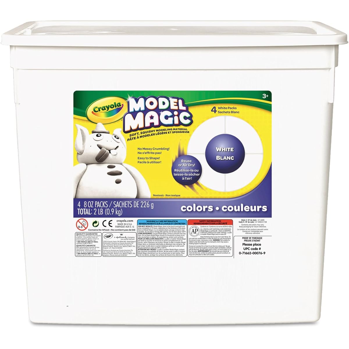(Case of 2 Boxes, White) - Crayola 57-4400 Model Magic Modelling Compound, 0.9kg. Bucket, White, Four 240ml Pouches, Case of 2 Boxes