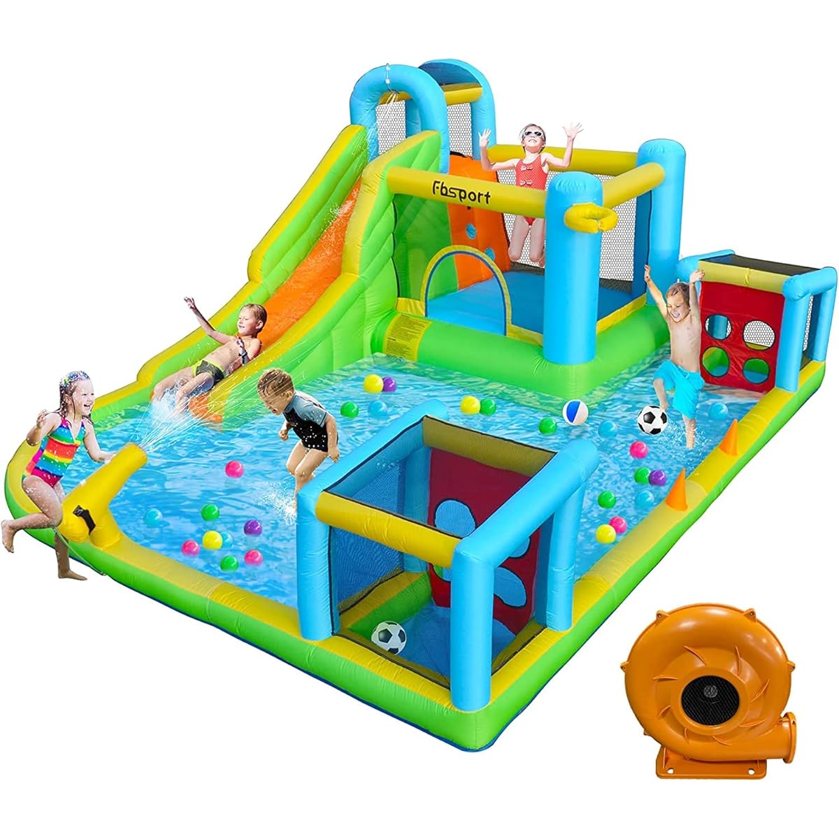 Air trampoline, air trampoline, air play equipment, large play equipment, indoor, foldable, room play, indoor play equipment, bouncer, children, air, blower, air blower included, gift, kids house, playhouse, pool, slide included