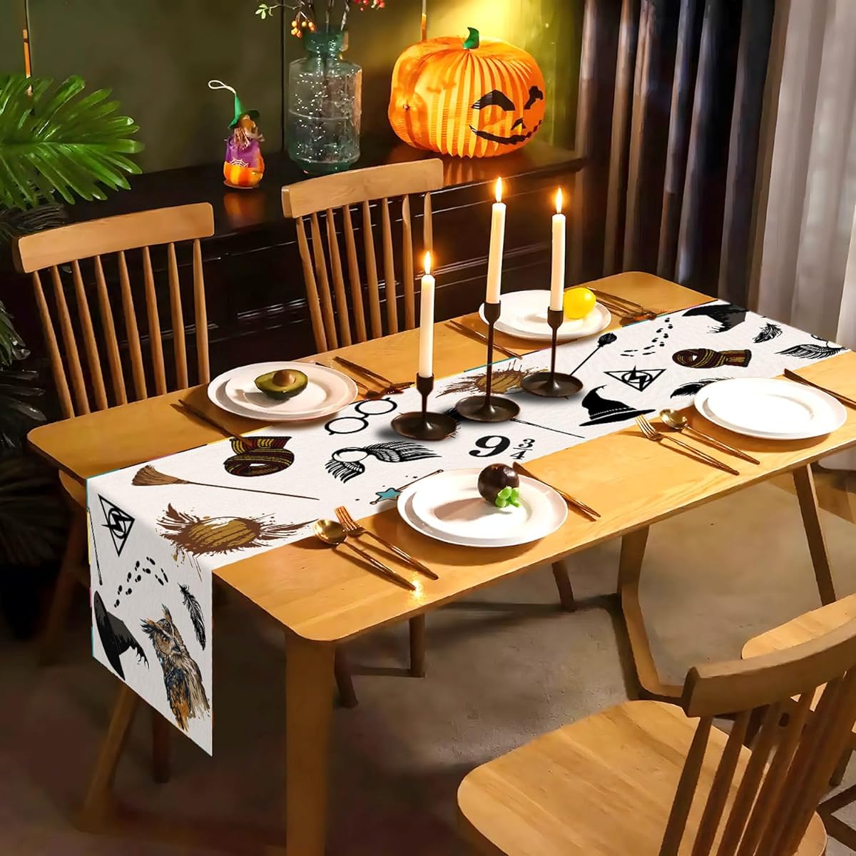 Halloween Wizard Table Runner Magical Girl Birthday Party Decorations Witch Sign Home Kitchen Dining Room Decor (13" x 108")