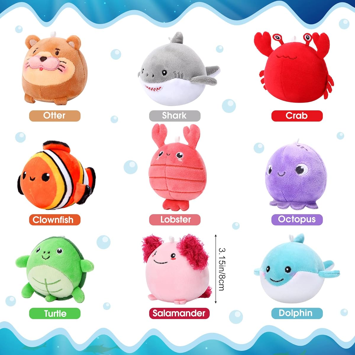 9 Pcs Mini Sea Life Plush Toys 3.15 Inch - Cute Sea Animal Stuffed Animals for Kids, Party Decorations, Easter Basket Fillers