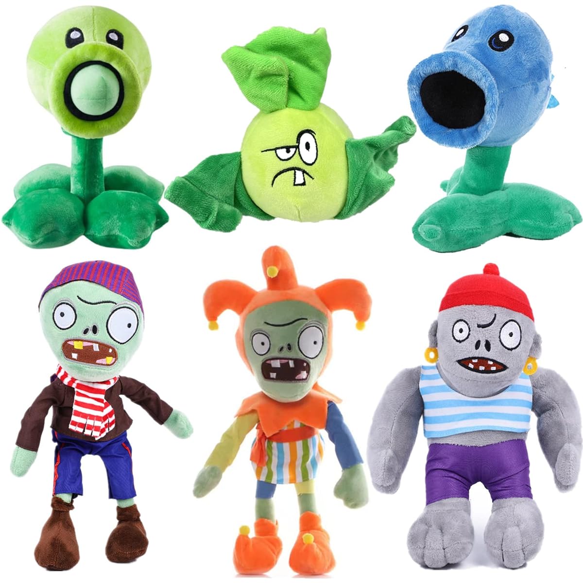Plants vs Zombies Plush Toys Set Toy Bonk Choy, 1 2 Plush Soft New Pirate Zombie Doll Jester Zombie Plush Green Peashooter PVZ Figure Gargantuar Zombies Doll New