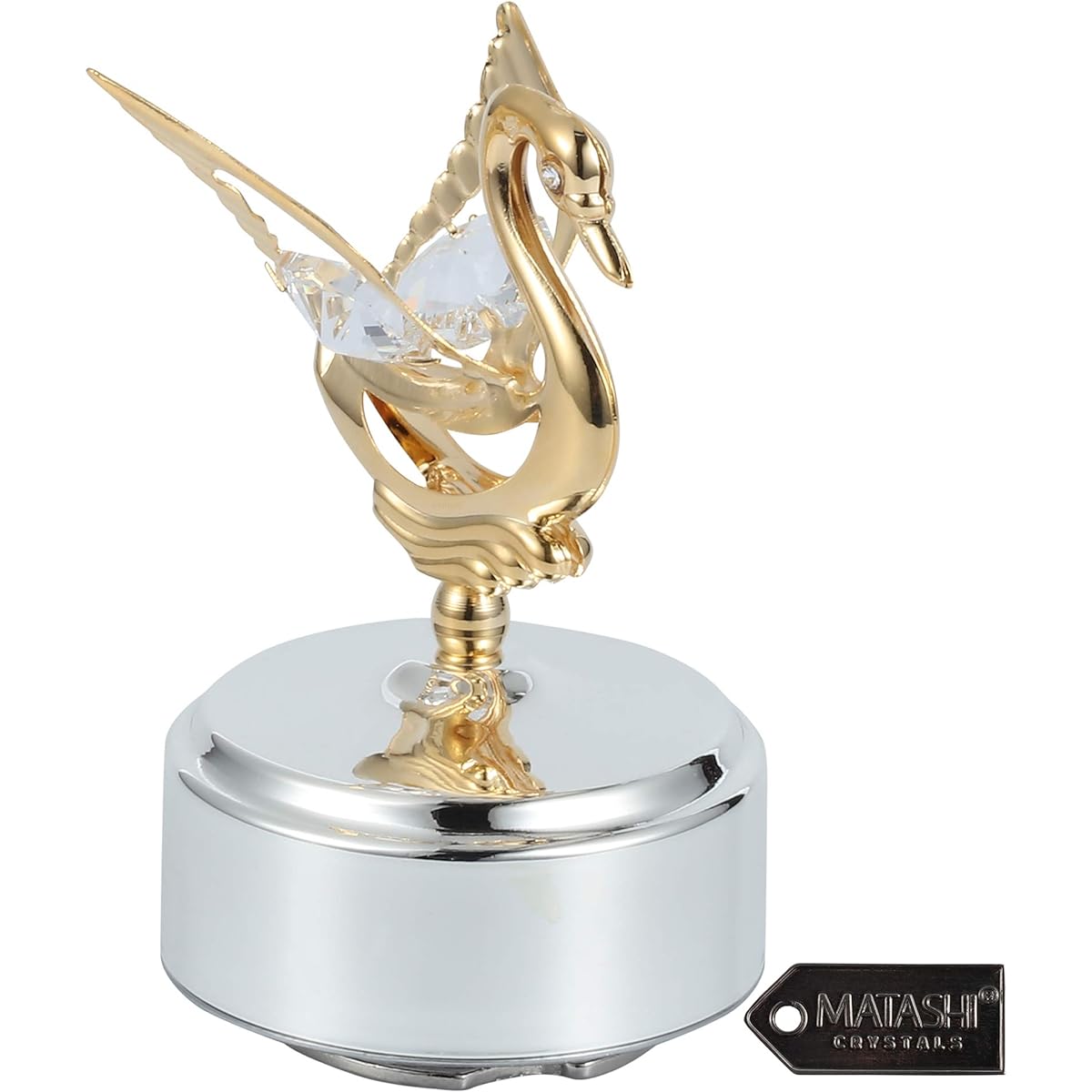 Matashi 24K Gold Plated Music Box with Crystal Studs Swan Figurine Home Bedroom Living Room Decor Tabletop Ornament Christmas/Musician/Thanksgiving/Mother's Day Swan Lake
