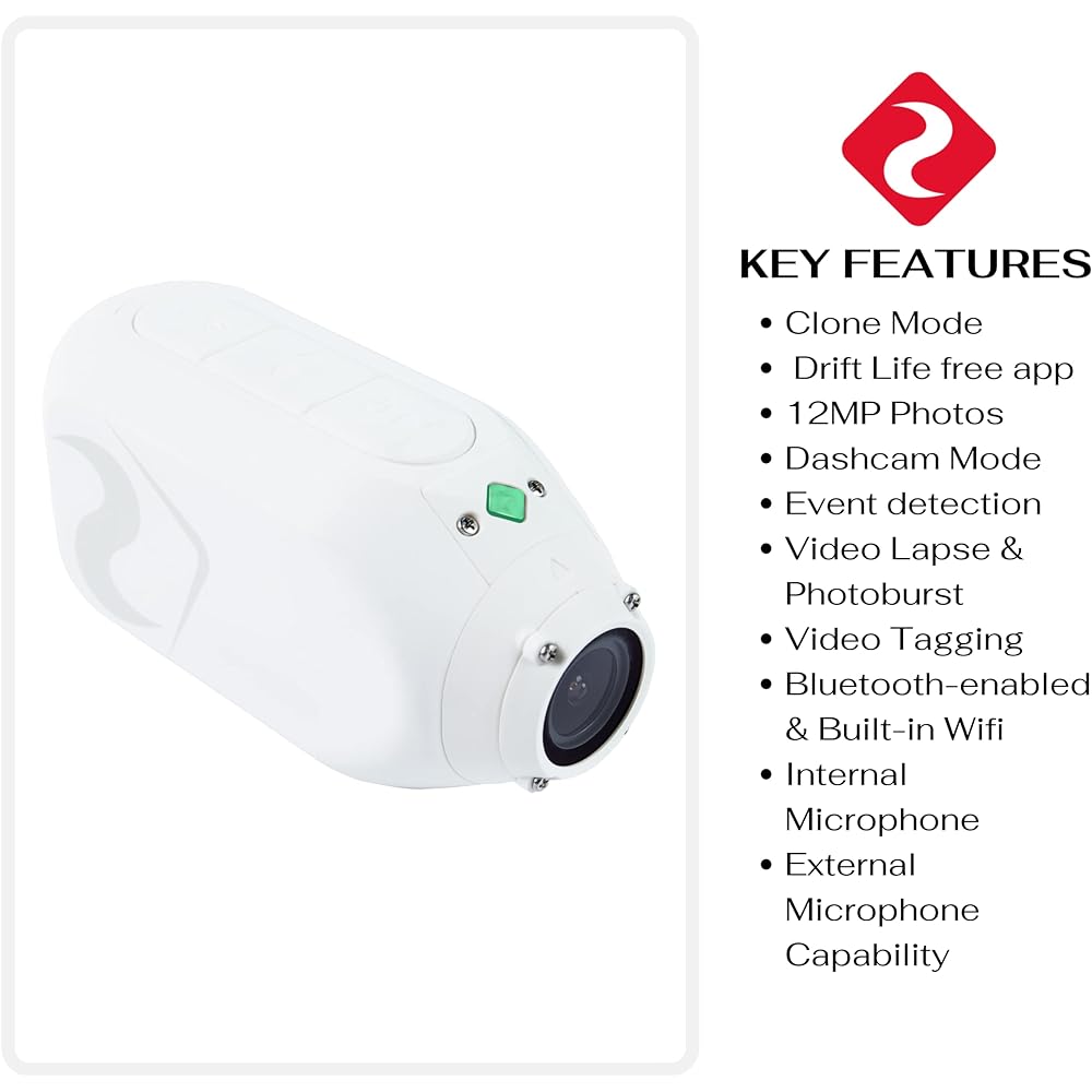 Drift Ghost XL Action Camera, 1080P, EIS3.0 Image Stabilization, IPX7 Waterproof, External Microphone, Motorbike Helmet-Mounted Drive Recorder, Small Camera, Wearable Camera, Long Time Recording, WiFi