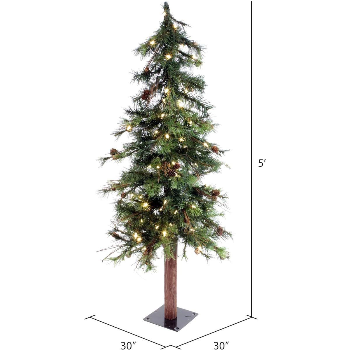 Vickerman 5' Mixed Country Alpine Artificial Christmas Tree, Warm White, Dura-Lit® LED Lights, Fake Christmas Tree, Seasonal Indoor Decor