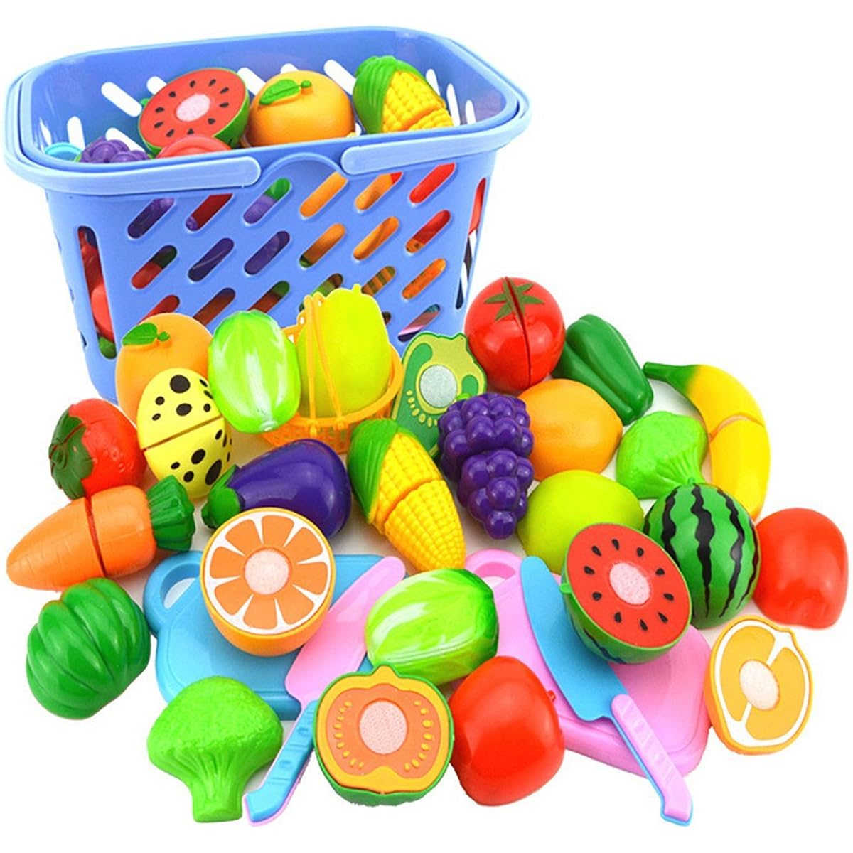 Besandy would you cut vegetables and fruits - Play kitchen accessories 23 pieces, with a toy knife and a beautiful basket
