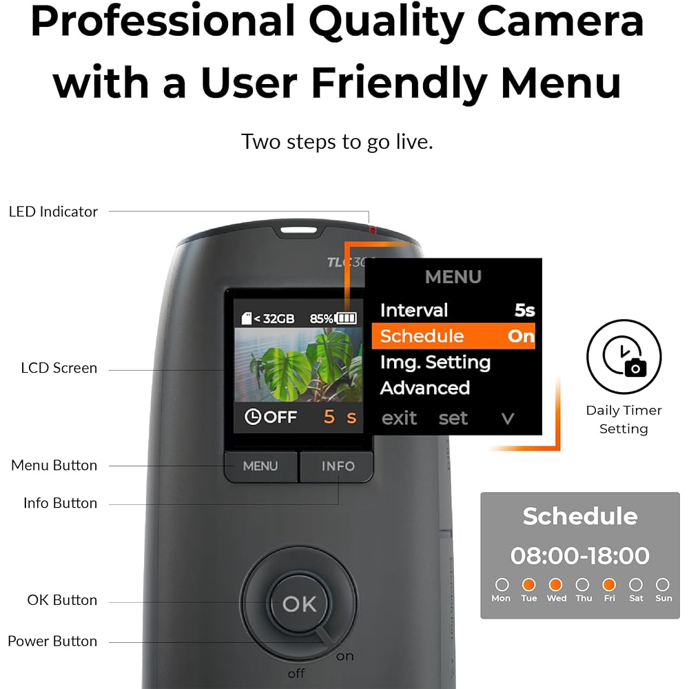 Brinno TLC300 Time Lapse Fixed Point Camera Indoor Camera Long Recording Home Garden Hydroponic Plant Creation Large Work Sculpture Plastic Model Gunpla Lacquer Spray Painting Record Wide Angle 118° 1080P HDR