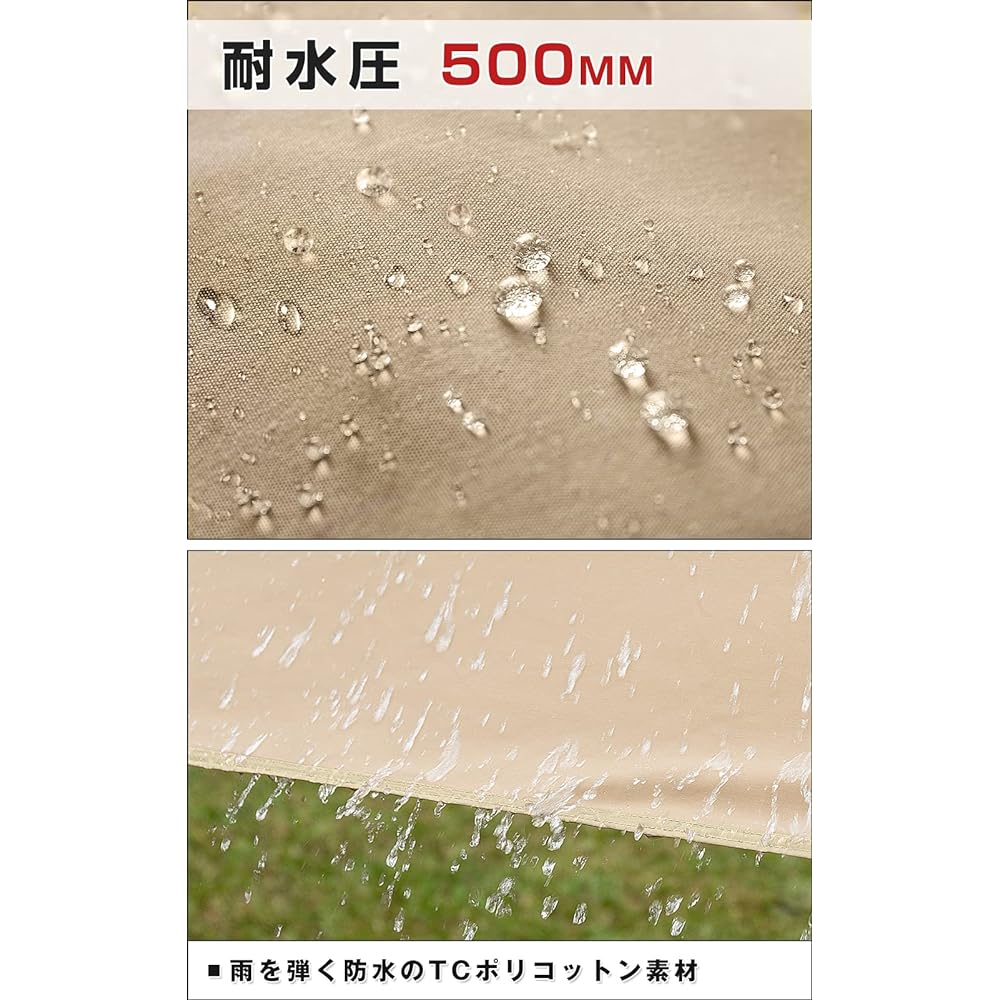 AKASOOM Hexa Tarp TC Polycotton 4.2mx4.1m Bonfire Allowed 500mm Water Pressure Resistant Camping Tarp Flame Retardant/Mold Resistant/Water Repellent/Heat Insulating Sunshade Outdoor Sunshade Fireplace Storage Bag Included Japanese Instruction Manual (Kha